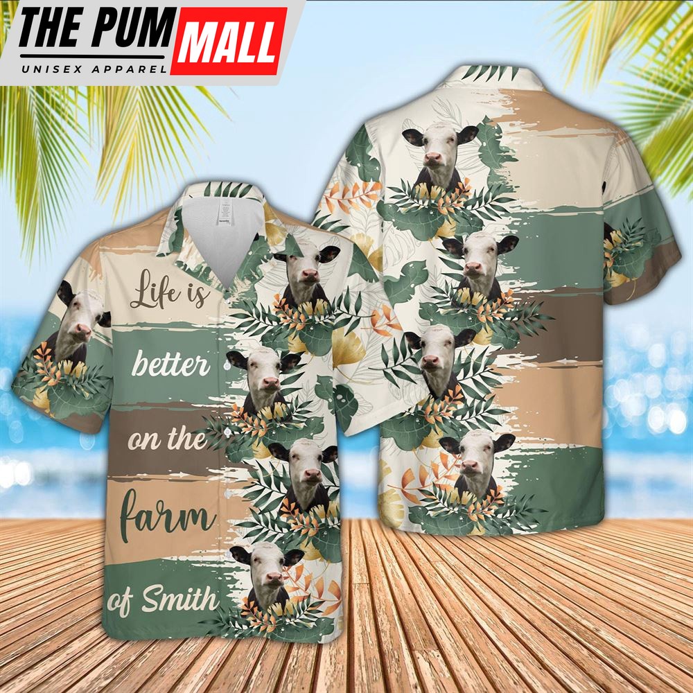 Farm Hawaiian Shirt, Custom Name Black Baldy Life Is Better On The Farm Hawaiian Shirt, Animal Hawaiian Shirt