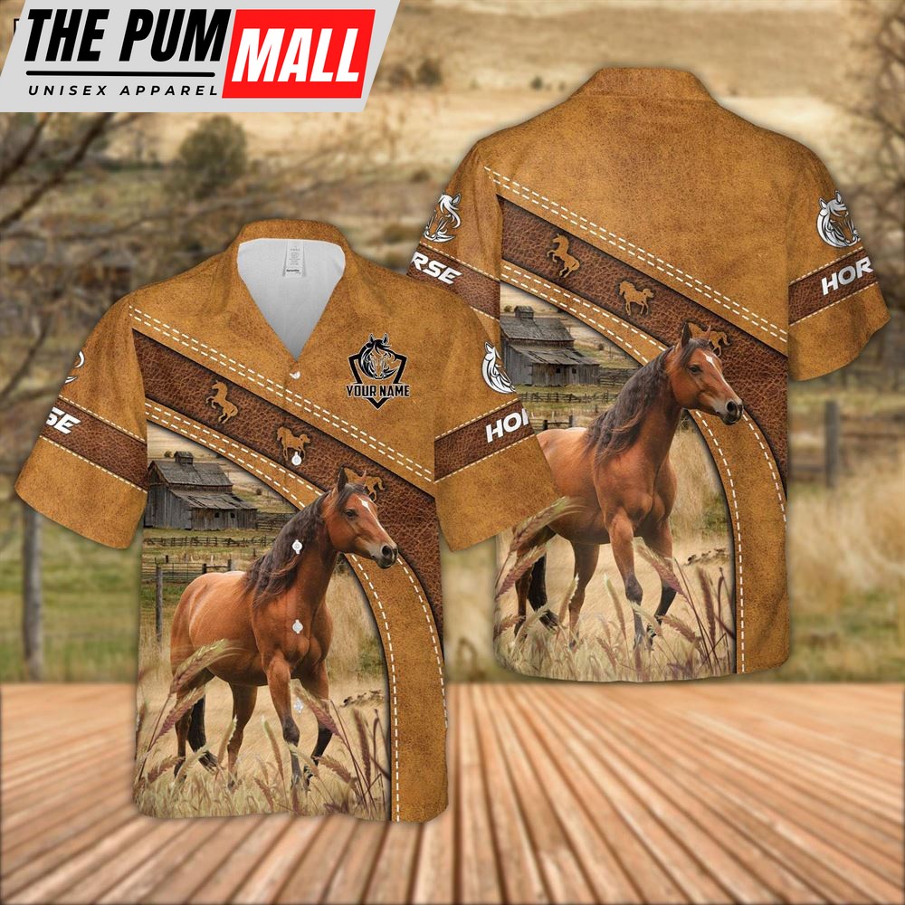 Farm Hawaiian Shirt, Custom Name Horse Leather Pattern Hawaiian Shirt For Men And Women, Animal Hawaiian Shirt