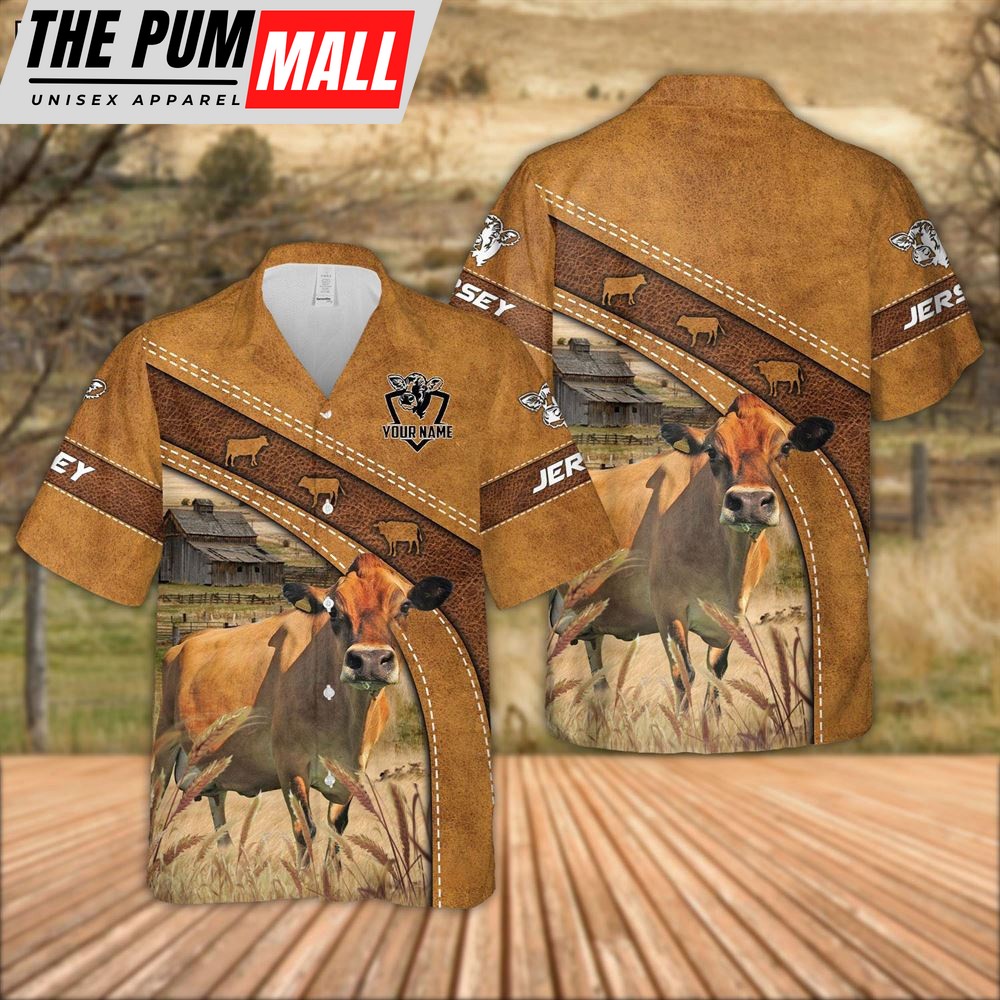 Farm Hawaiian Shirt, Custom Name Jersey Leather Pattern Hawaiian Shirt For Men And Women, Animal Hawaiian Shirt