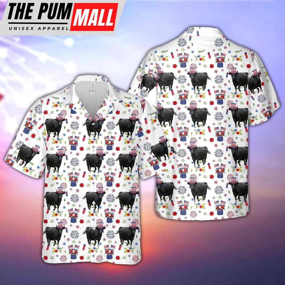 Farm Hawaiian Shirt, Dexter American Flag And Firework Pattern Hawaiian Shirt, Summer Gift, Animal Hawaiian Shirt