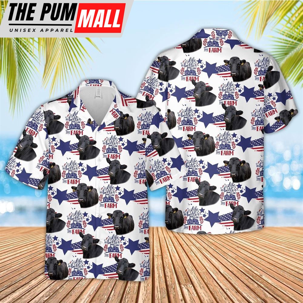 Farm Hawaiian Shirt, Dexter American Flag Pattern Hawaiian Shirt, Animal Hawaiian Shirt