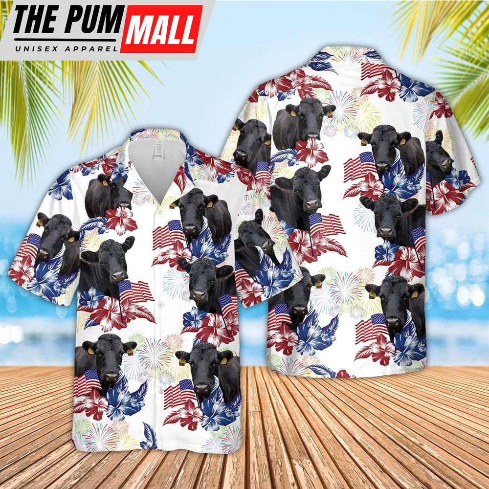 Farm Hawaiian Shirt, Dexter American Flowers And Flag Pattern Hawaiian Shirt, Animal Hawaiian Shirt