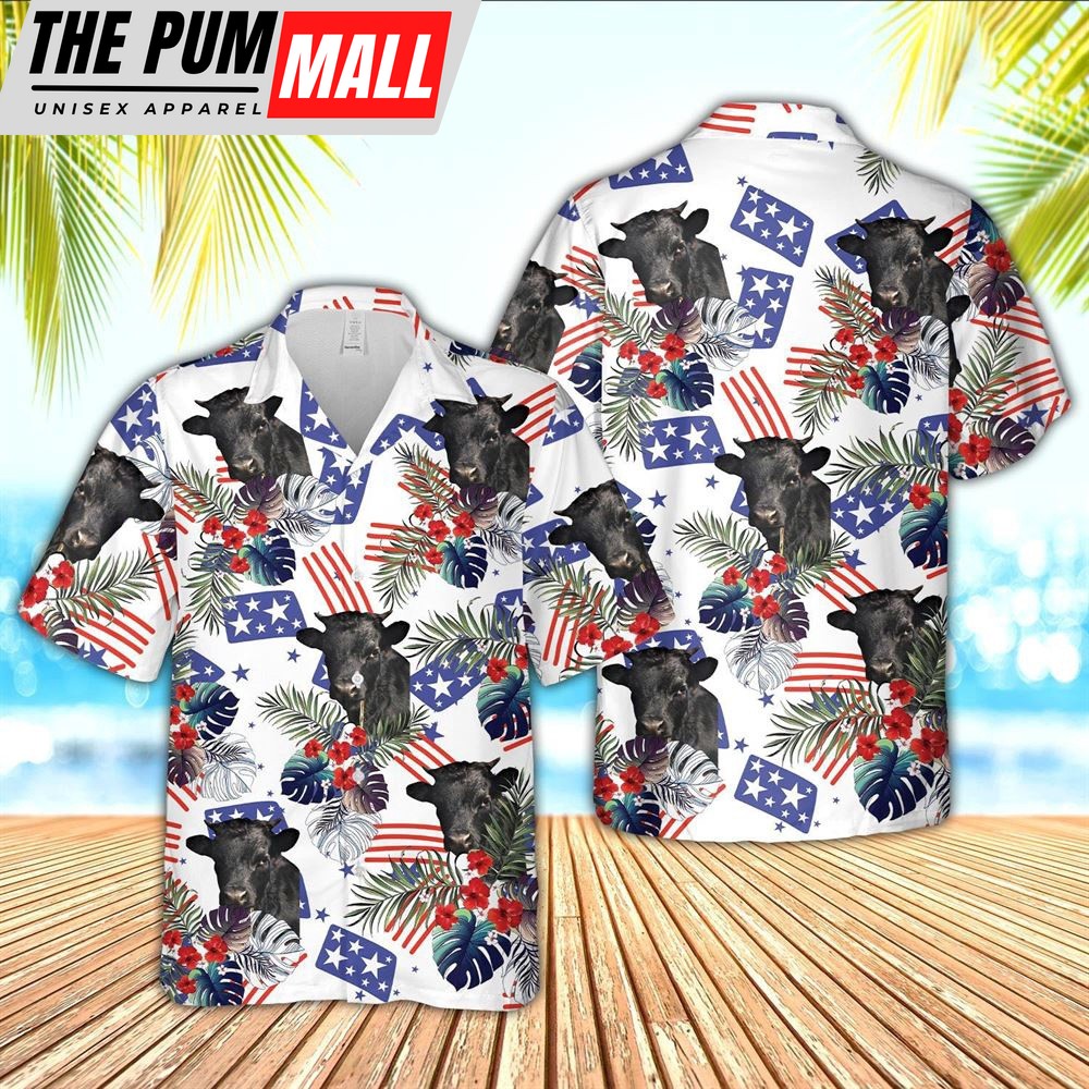 Farm Hawaiian Shirt, Dexter American Little Flowers And Flag Pattern Hawaiian Shirt, Animal Hawaiian Shirt