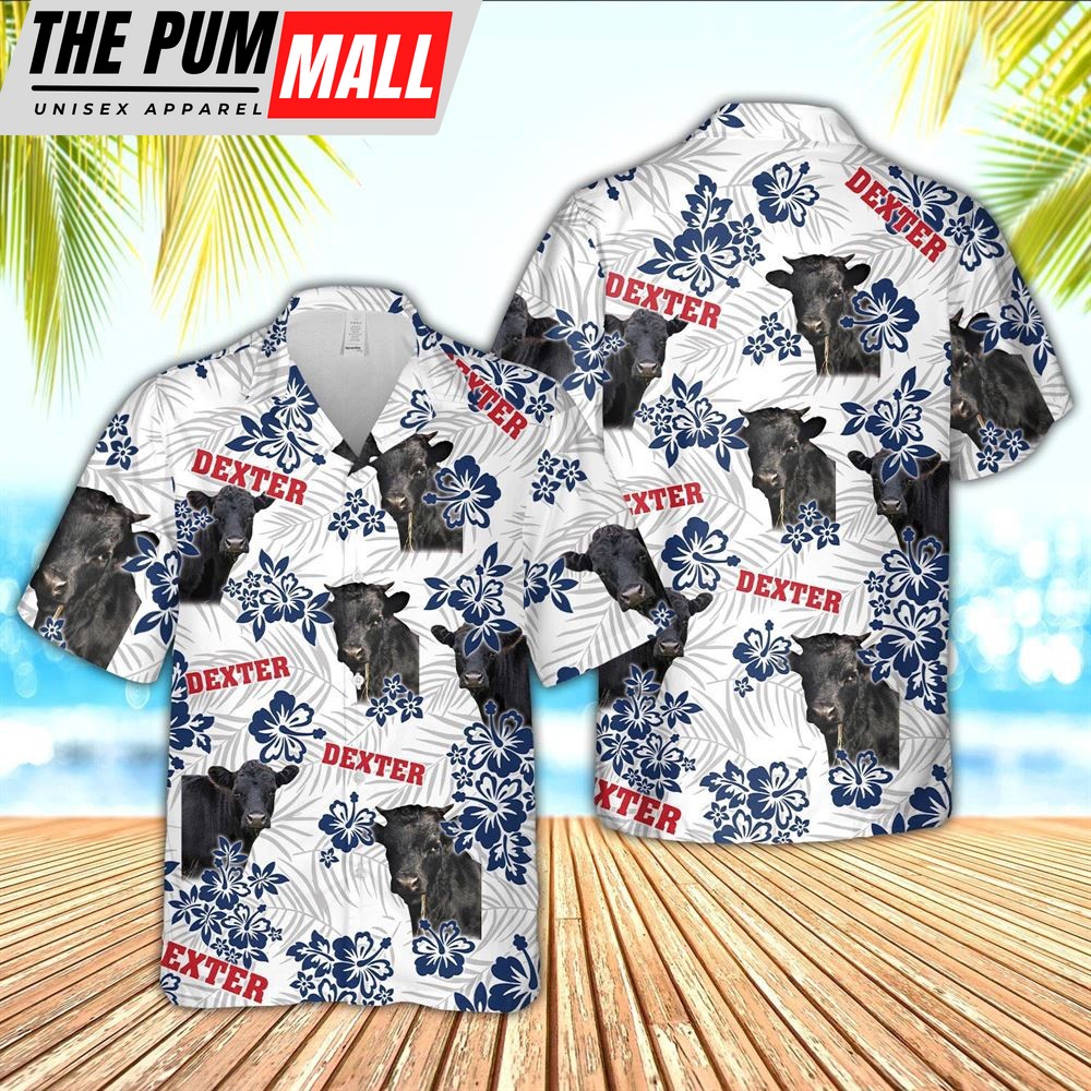 Farm Hawaiian Shirt, Dexter American White Flowers Pattern Hawaiian Shirt, Animal Hawaiian Shirt