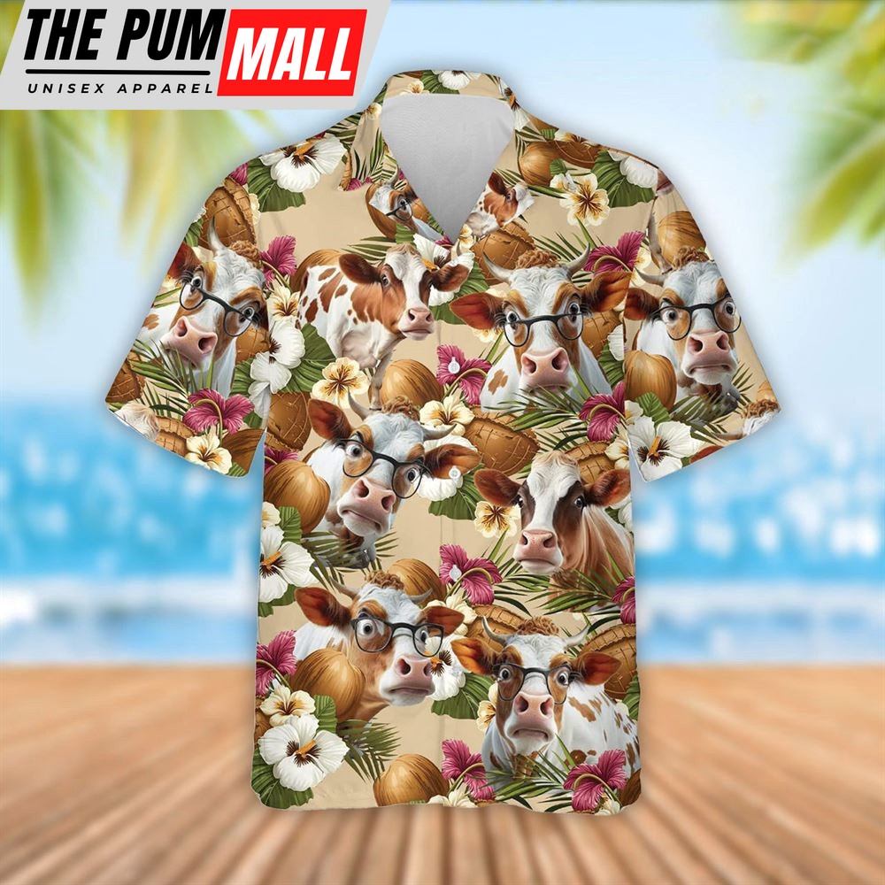 Farm Hawaiian Shirt, Dexter Cattle Coconut Tropical Flowers Hawaiian Shirt, Summer Gift, Animal Hawaiian Shirt