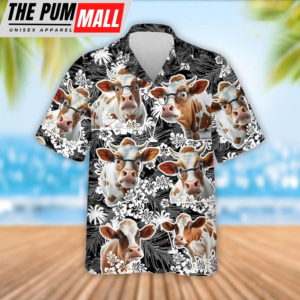 Farm Hawaiian Shirt, Dexter Cattle Palm Tree Pattern Hawaiian Shirt, Summer Gift, Animal Hawaiian Shirt