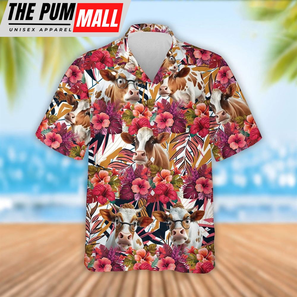 Farm Hawaiian Shirt, Dexter Cattle Red Hibicus Flowers Hawaiian Shirt, Summer Gift, Animal Hawaiian Shirt