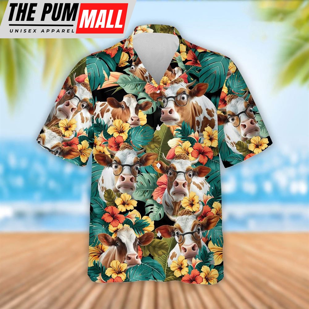 Farm Hawaiian Shirt, Dexter Cattle Tropical Flowers Hawaiian Shirt, Summer Gift, Animal Hawaiian Shirt