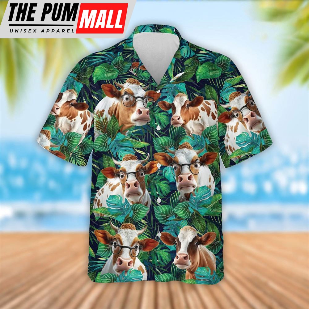 Farm Hawaiian Shirt, Dexter Cattle Tropical Leaves Hawaiian Shirt, Summer Gift, Animal Hawaiian Shirt