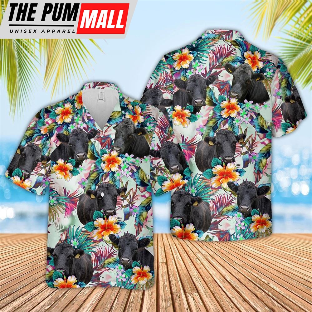 Farm Hawaiian Shirt, Dexter Cows With Flowers 3D Hawaiian Shirt, Animal Hawaiian Shirt