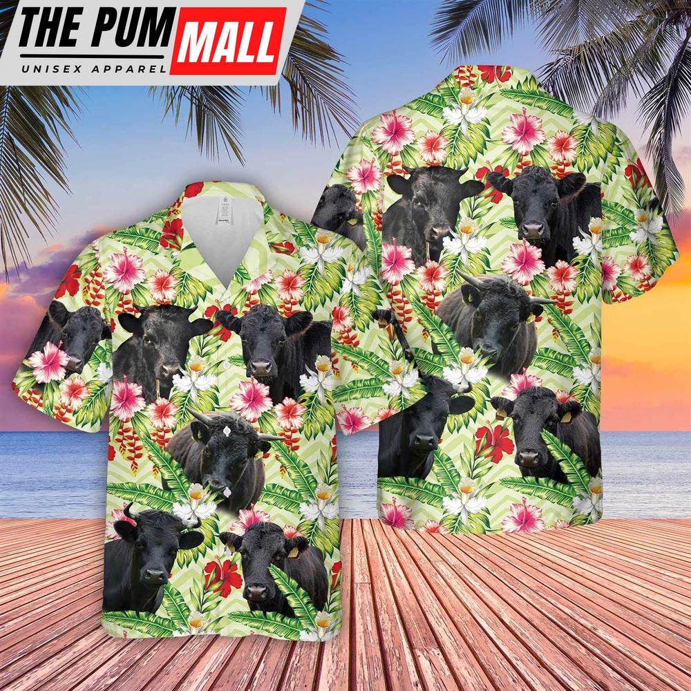 Farm Hawaiian Shirt, Dexter Hibicus Floral 3D Hawaiian Shirt, Animal Hawaiian Shirt