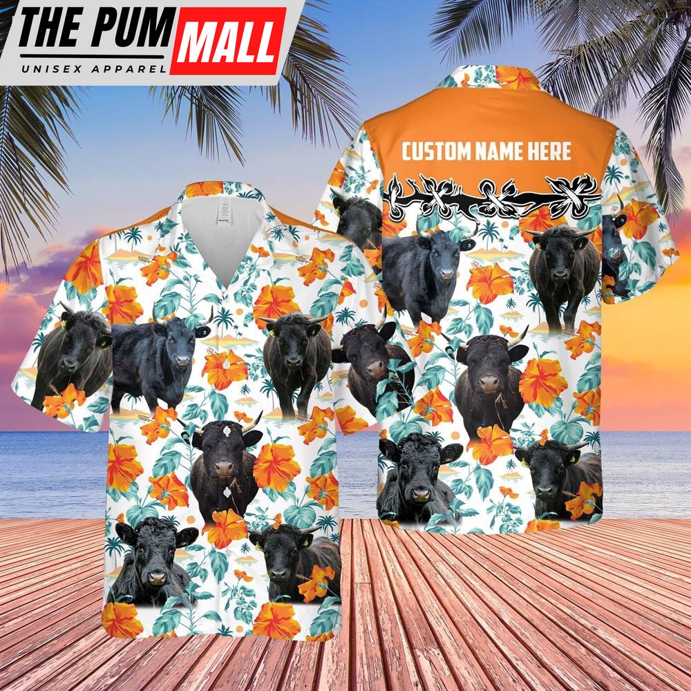 Farm Hawaiian Shirt, Dexter Hibiscus Floral Custom Name 3D Hawaiian Shirt, Animal Hawaiian Shirt