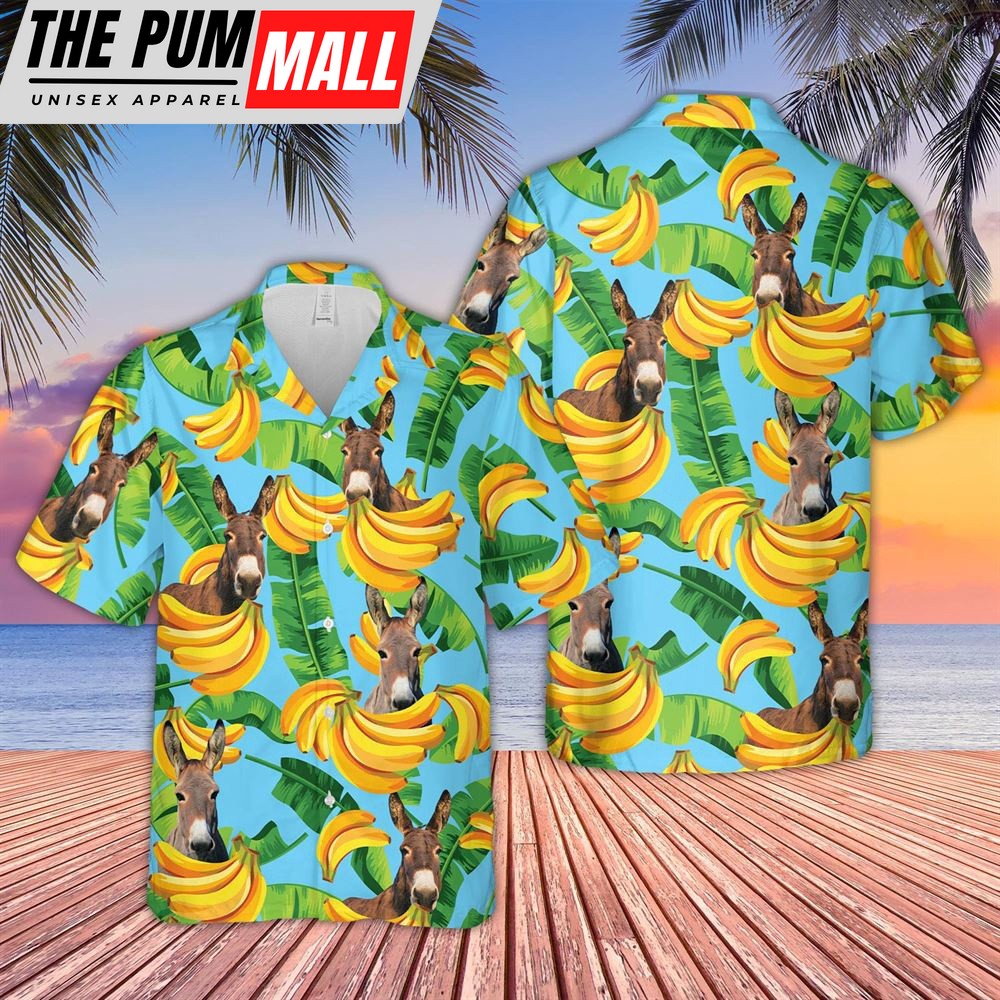 Farm Hawaiian Shirt, Donkey Banana Pattern 3D Hawaiian Shirt, Animal Hawaiian Shirt