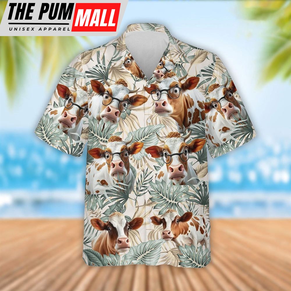 Farm Hawaiian Shirt, Funny Dexter Tropical Leaf Pattern Hawaiian Shirt, Summer Gift, Animal Hawaiian Shirt