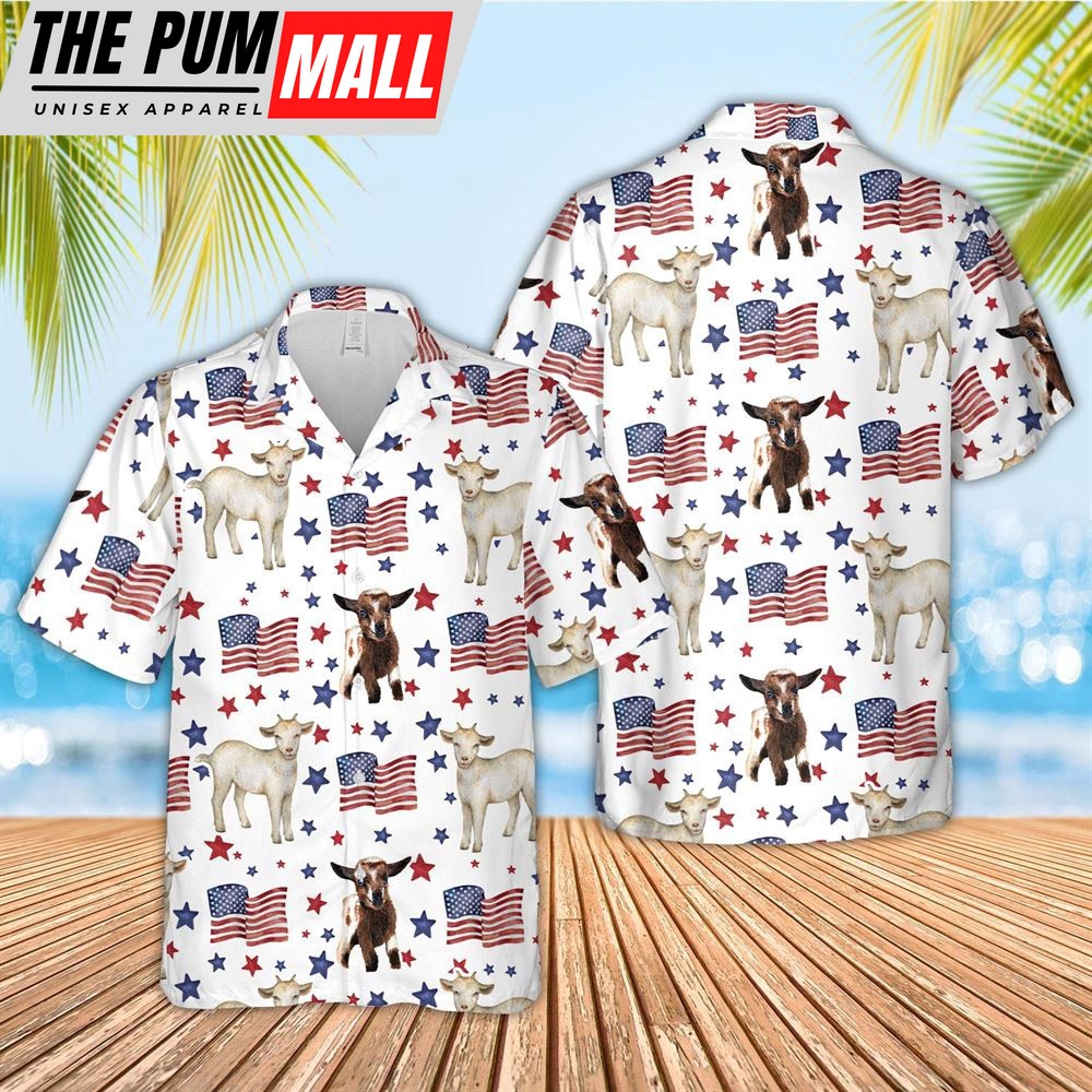Farm Hawaiian Shirt, Goat American Flag Pattern Hawaiian Shirt, Animal Hawaiian Shirt