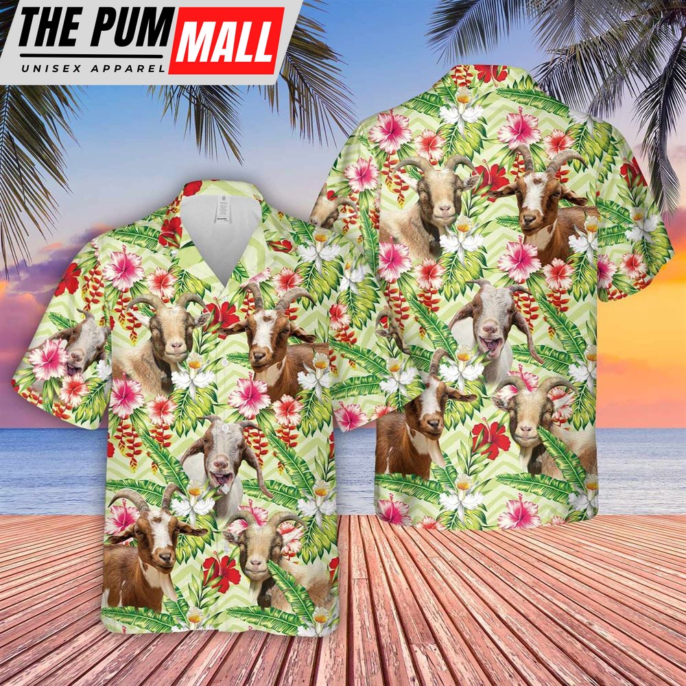 Farm Hawaiian Shirt, Goat Hibicus Floral 3D Hawaiian Shirt, Animal Hawaiian Shirt