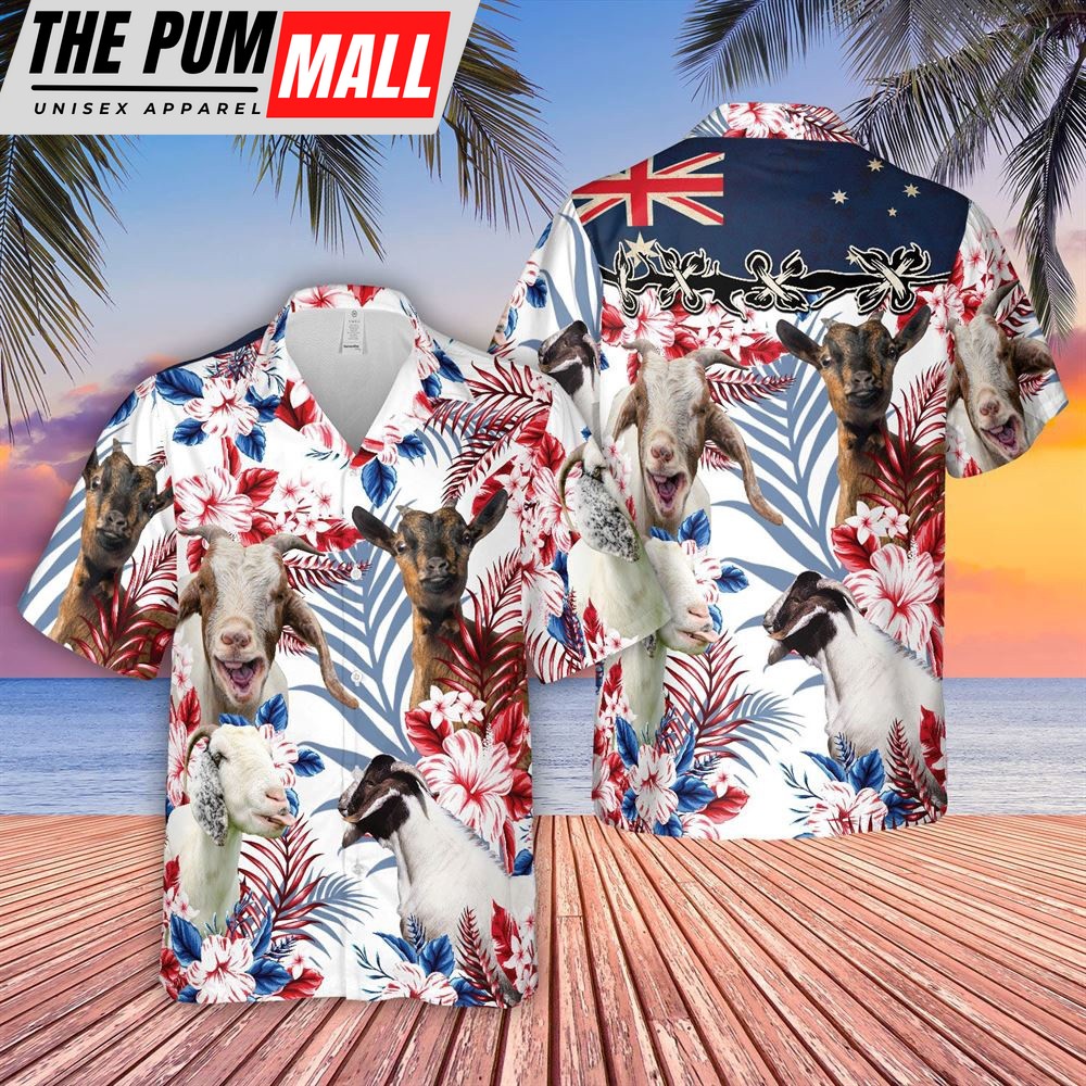 Farm Hawaiian Shirt, Goat Lovers Australia Flag Hawaiian Flowers Hawaiian Shirt, Animal Hawaiian Shirt