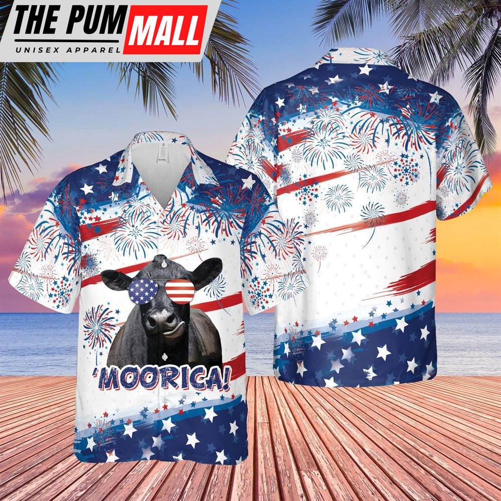 Farm Hawaiian Shirt, Happy Independence Day Black Angus All Over Printed 3D Hawaiian Shirt, Animal Hawaiian Shirt