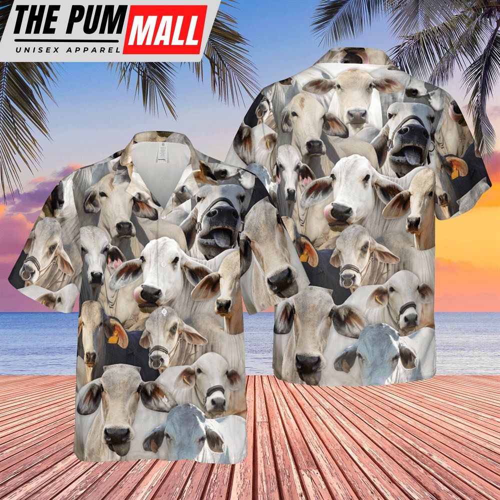 Farm Hawaiian Shirt, Herd Of Brahman Cattles All Over Printed 3D Hawaiian Shirt, Animal Hawaiian Shirt
