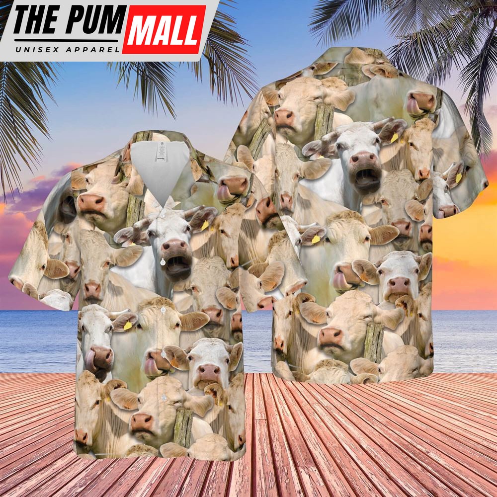 Farm Hawaiian Shirt, Herd Of Charolais All Over Printed 3D Hawaiian Shirt, Animal Hawaiian Shirt