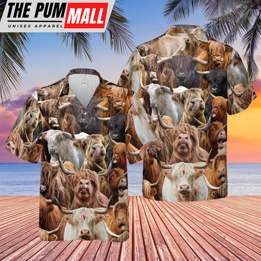 Farm Hawaiian Shirt, Herd Of Highlands All Over Printed 3D Hawaiian Shirt, Animal Hawaiian Shirt