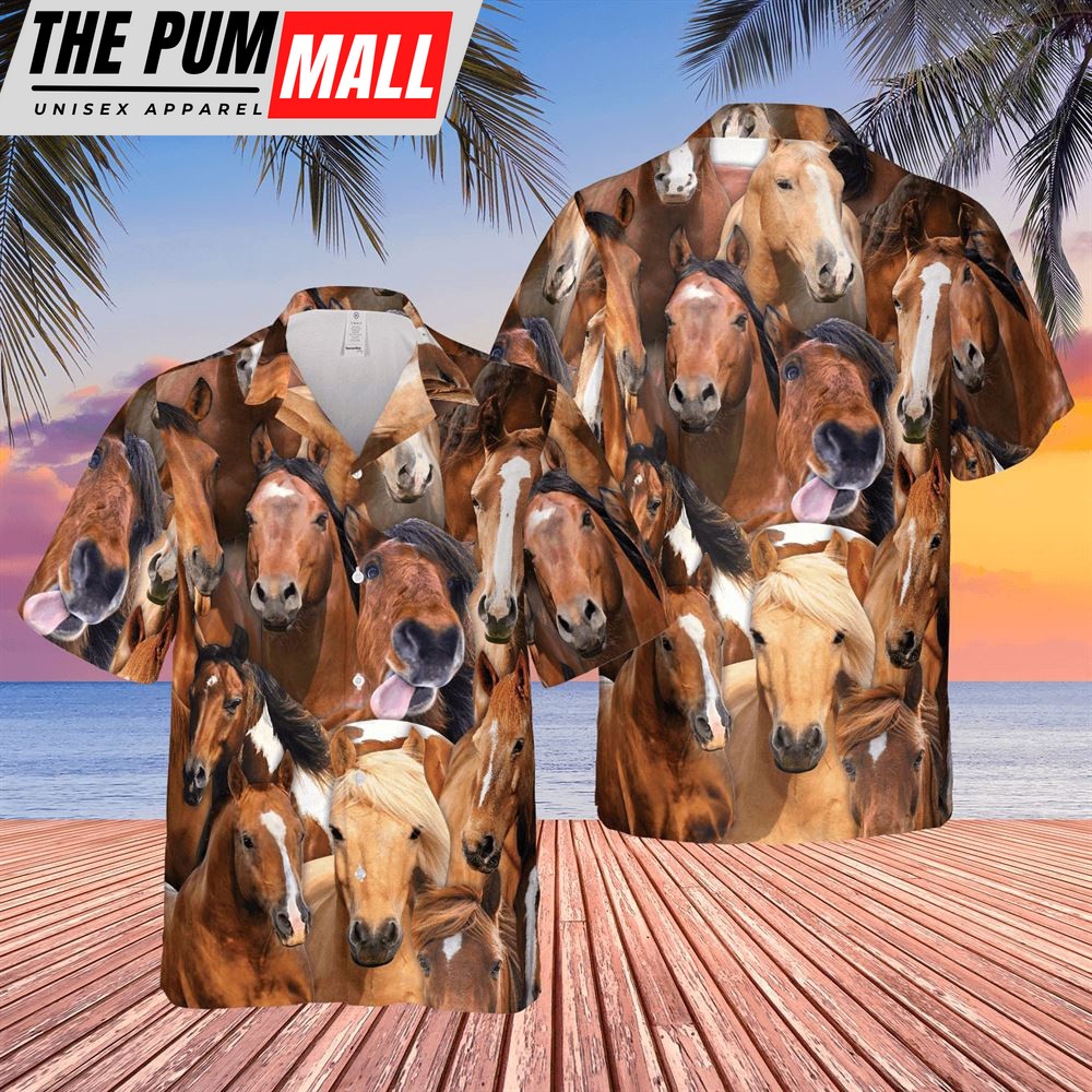 Farm Hawaiian Shirt, Herd Of Horses All Over Printed 3D Hawaiian Shirt, Animal Hawaiian Shirt