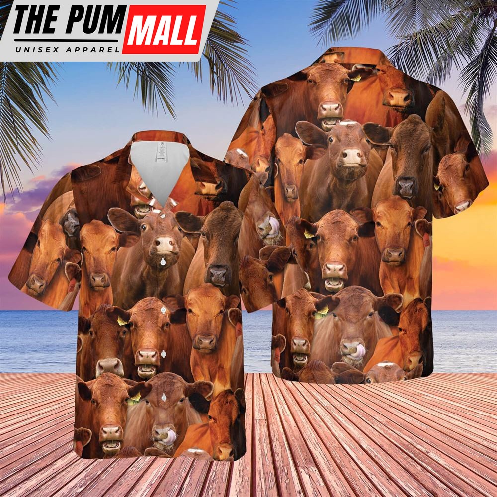 Farm Hawaiian Shirt, Herd Of Red Angus All Over Printed 3D Hawaiian Shirt, Animal Hawaiian Shirt