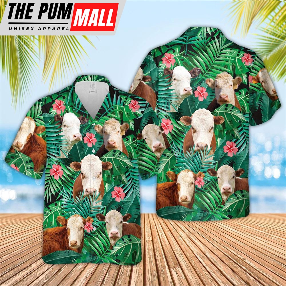 Farm Hawaiian Shirt, Hereford 3D Hawaiian Shirt, Animal Hawaiian Shirt