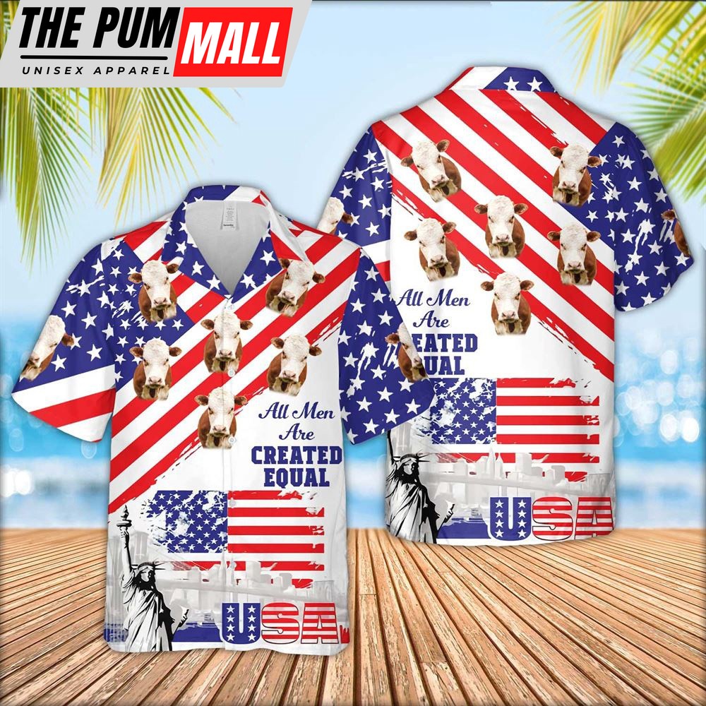 Farm Hawaiian Shirt, Hereford Are Men Are Created Equal 3D Hawaiian Shirt, Animal Hawaiian Shirt