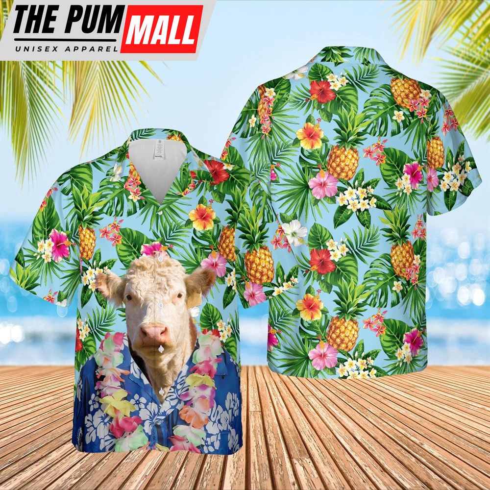 Farm Hawaiian Shirt, Hereford Cattle Big Face Funny Hawaiian Shirt, Animal Hawaiian Shirt