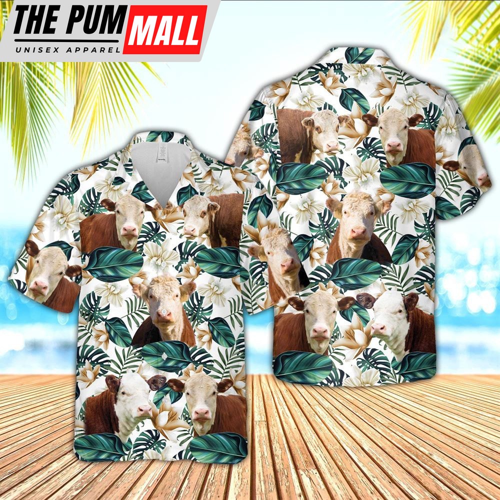 Farm Hawaiian Shirt, Hereford Cattle Hawaiian Shirt, Animal Hawaiian Shirt