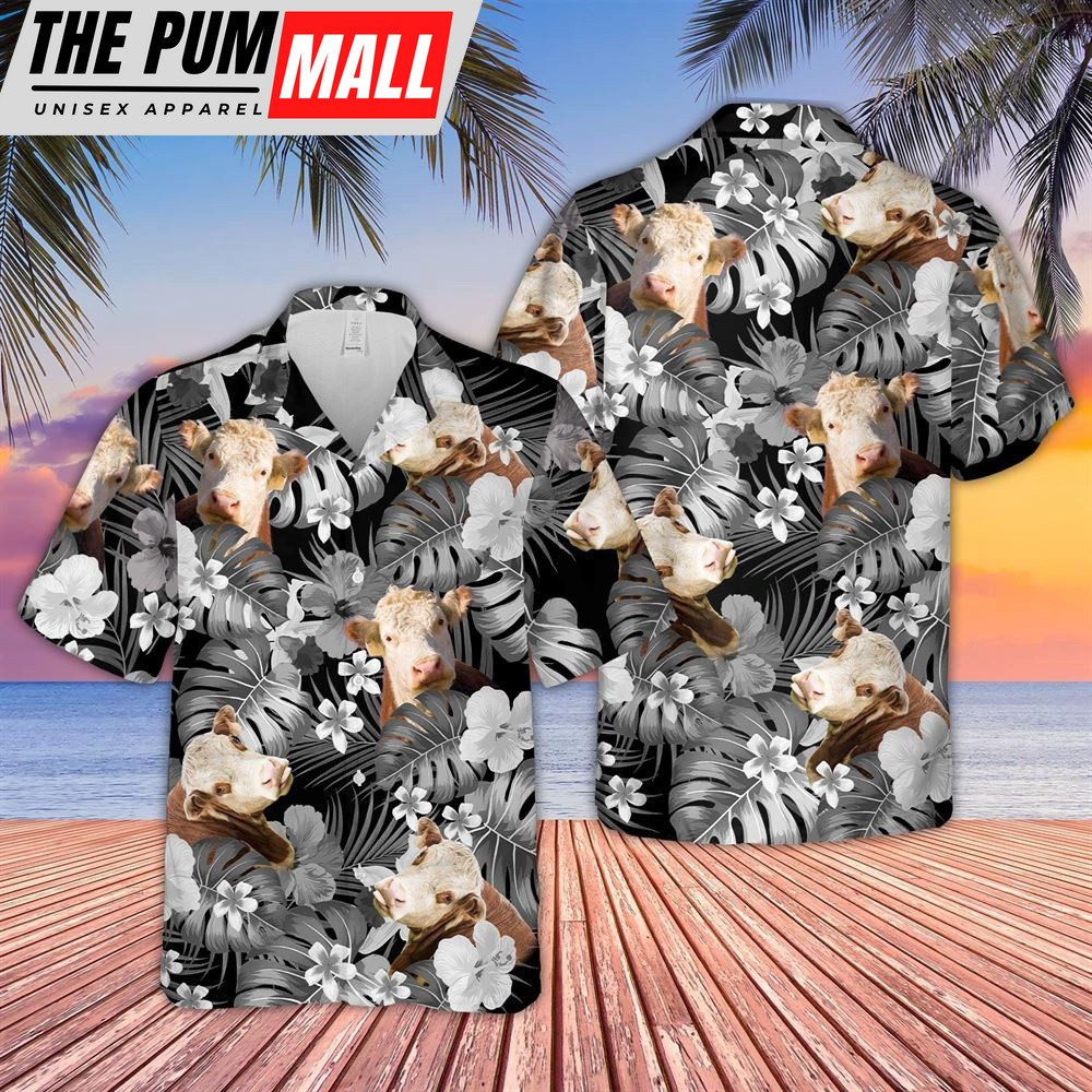 Farm Hawaiian Shirt, Hereford Grey 3D Hawaiian Shirt, Animal Hawaiian Shirt