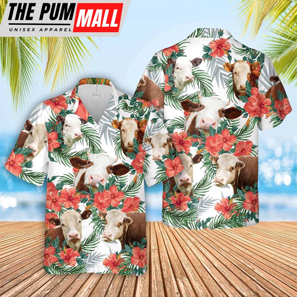 Farm Hawaiian Shirt, Hereford Hawaiian Shirt, Animal Hawaiian Shirt