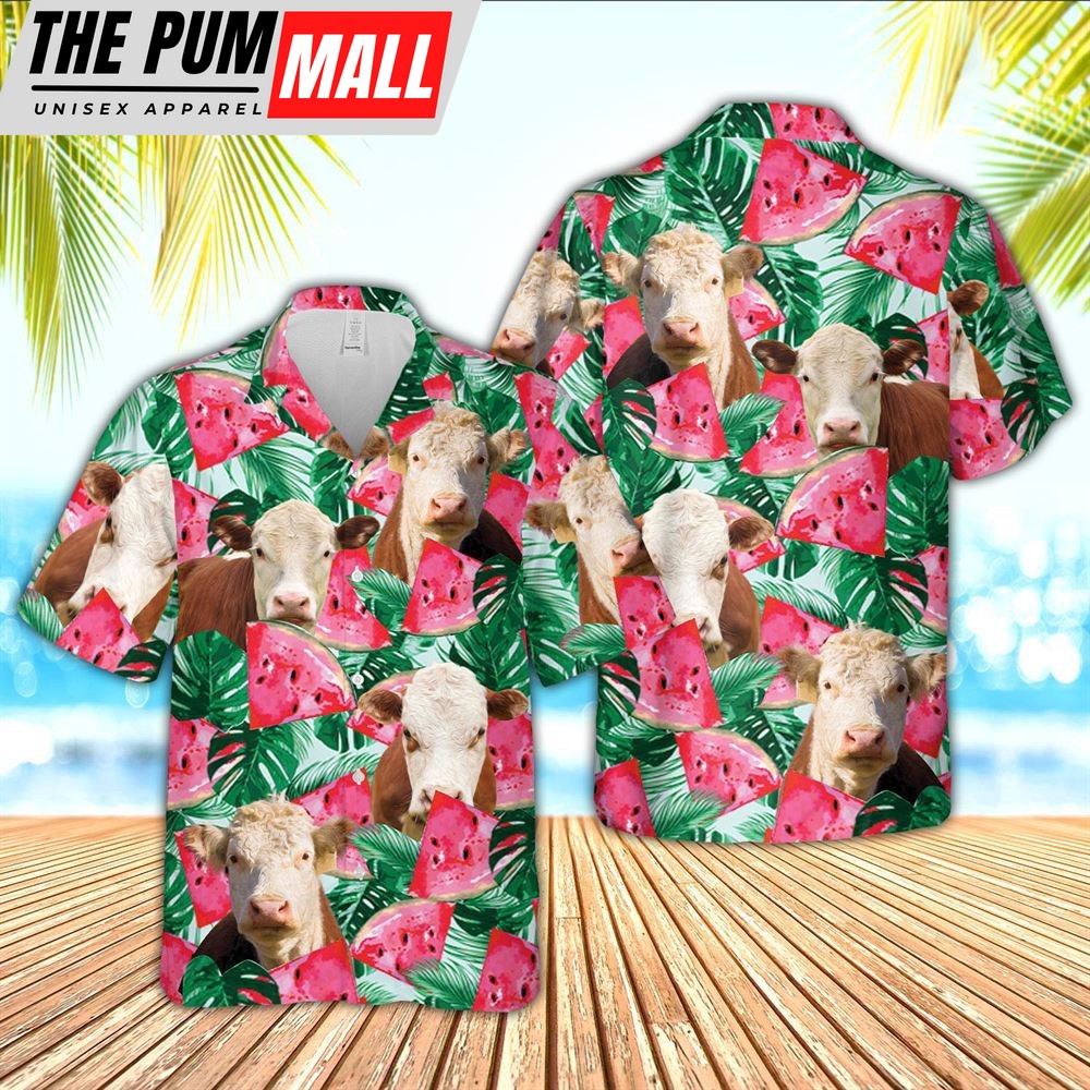 Farm Hawaiian Shirt, Hereford Watermelon 3D Hawaiian Shirt, Animal Hawaiian Shirt