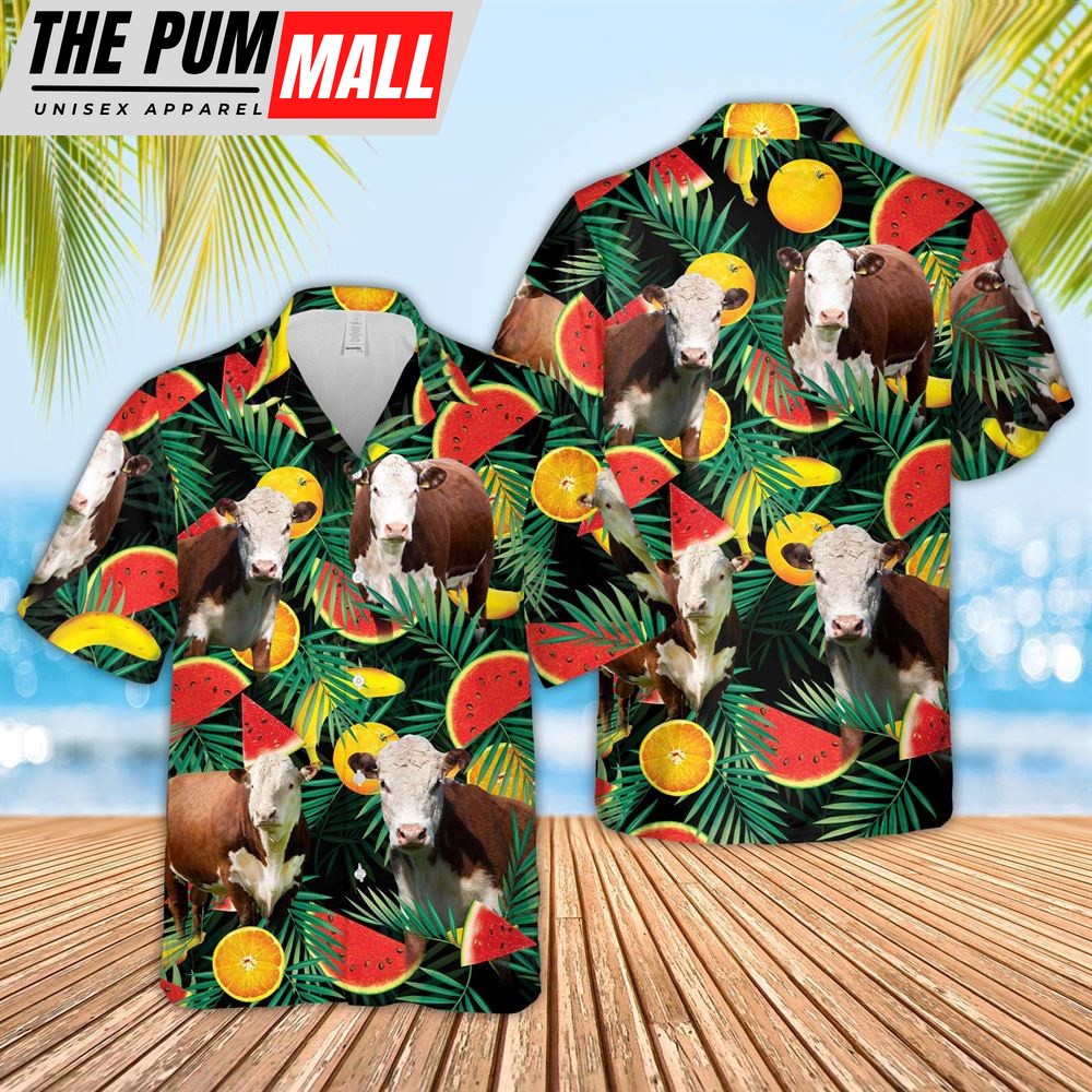 Farm Hawaiian Shirt, Hereford Watermelon Hawaiian Shirt, Animal Hawaiian Shirt