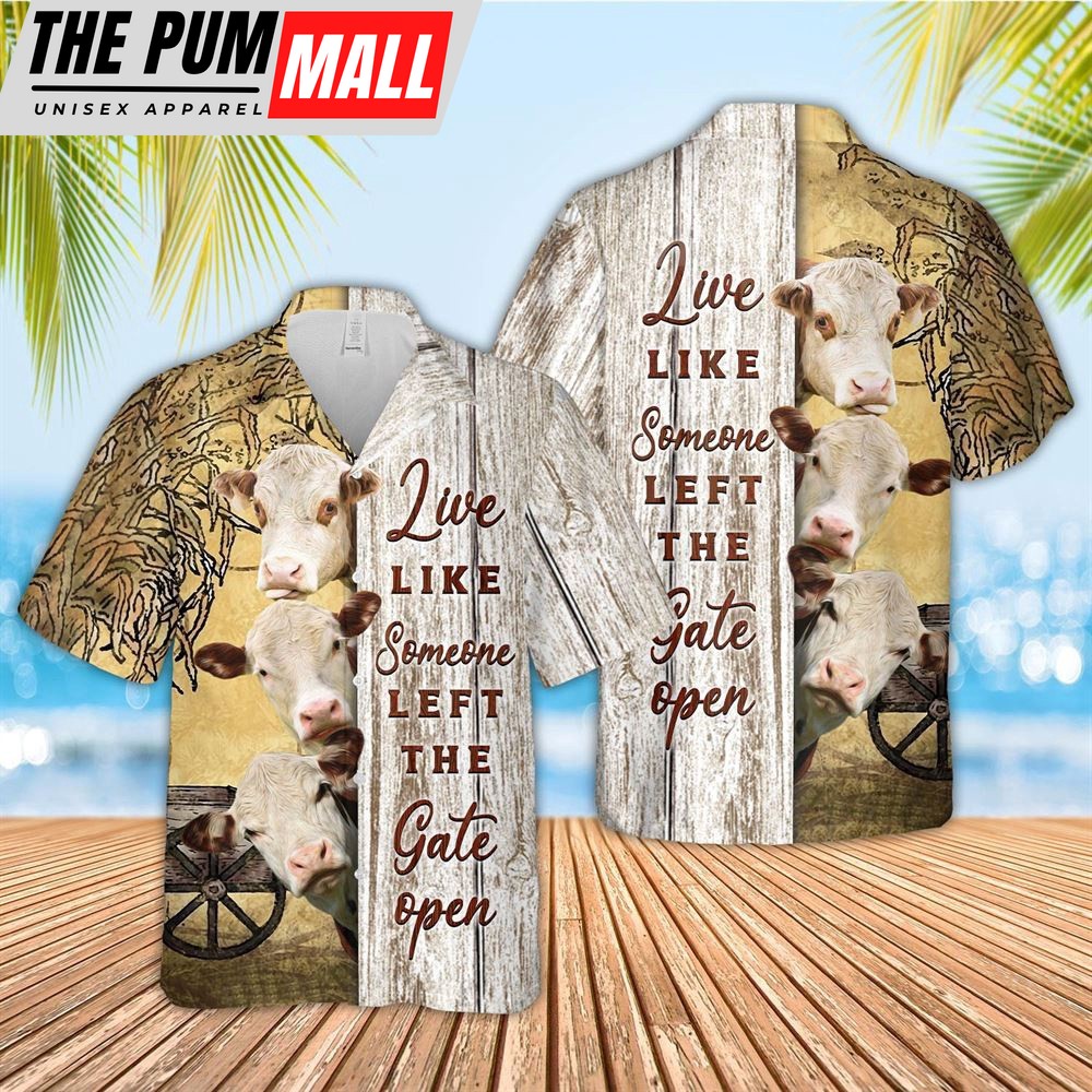 Farm Hawaiian Shirt, Hereford Woods Pattern Hawaiian Shirt, Animal Hawaiian Shirt