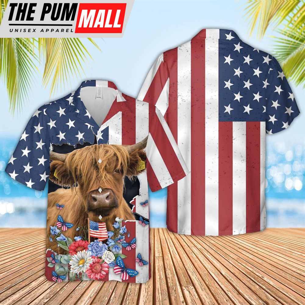 Farm Hawaiian Shirt, Highland 4Th Of July 3D Hawaiian Shirt, Animal Hawaiian Shirt