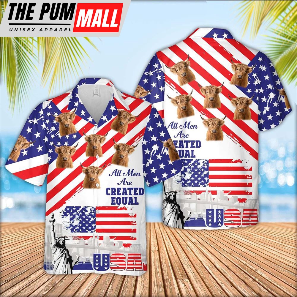 Farm Hawaiian Shirt, Highland Cattle Are Men Are Created Equal 3D Hawaiian Shirt, Animal Hawaiian Shirt