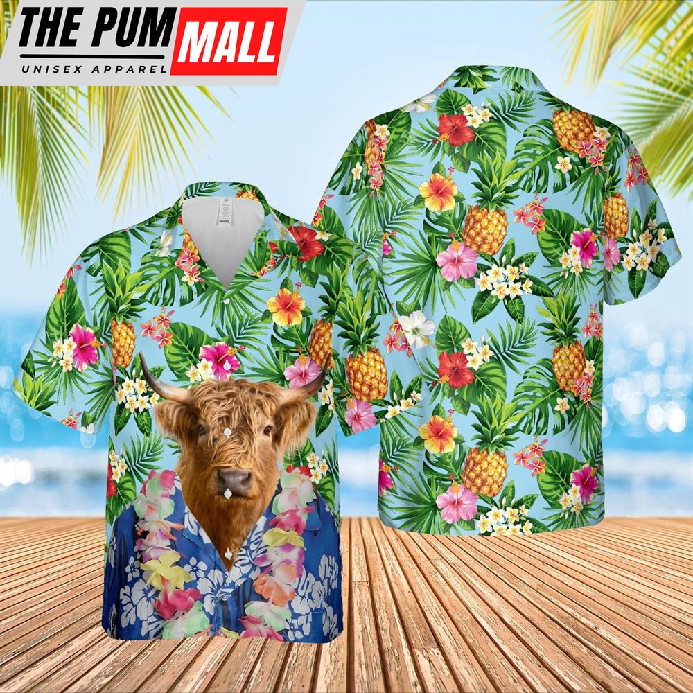 Farm Hawaiian Shirt, Highland Cattle Big Face Funny Hawaiian Shirt, Animal Hawaiian Shirt