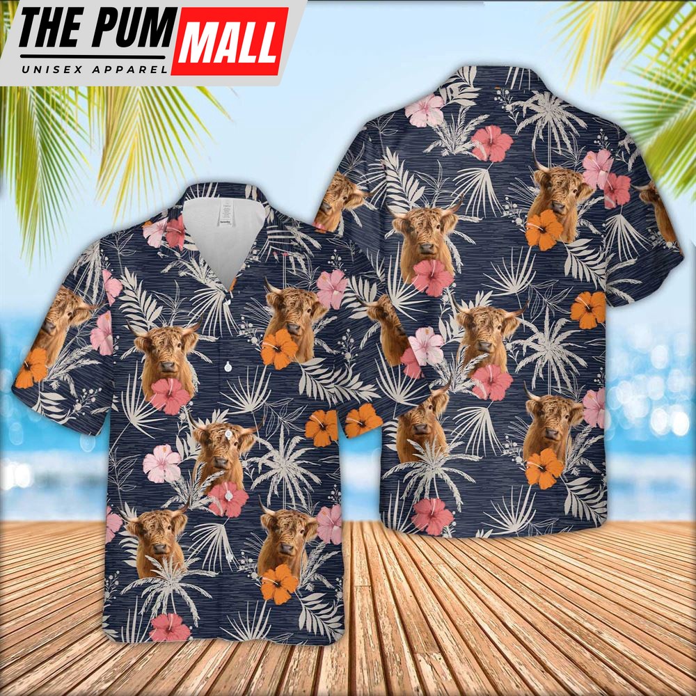 Farm Hawaiian Shirt, Highland Cattle Tropical Exotic Hawaiian Shirt, Animal Hawaiian Shirt