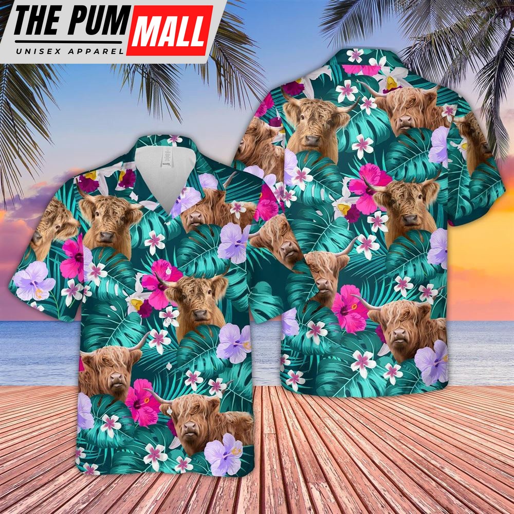 Farm Hawaiian Shirt, Highland Cattle Tropical Style 3D Hawaiian Shirt, Animal Hawaiian Shirt