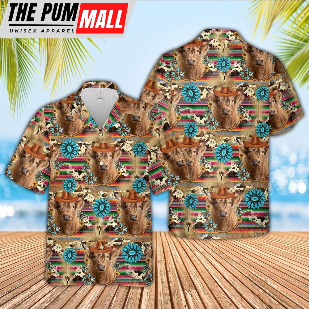 Farm Hawaiian Shirt, Highland Cowboy Pattern 3D Hawaiian Shirt, Animal Hawaiian Shirt