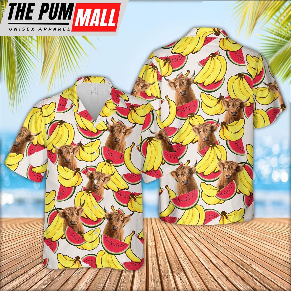 Farm Hawaiian Shirt, Highland Face Fruit Pattern 3D Hawaiian Shirt, Animal Hawaiian Shirt