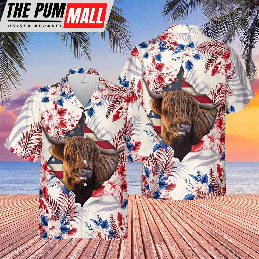 Farm Hawaiian Shirt, Highland Face Hibiscus Flower All Over Printed 3D Hawaiian Shirt, Animal Hawaiian Shirt