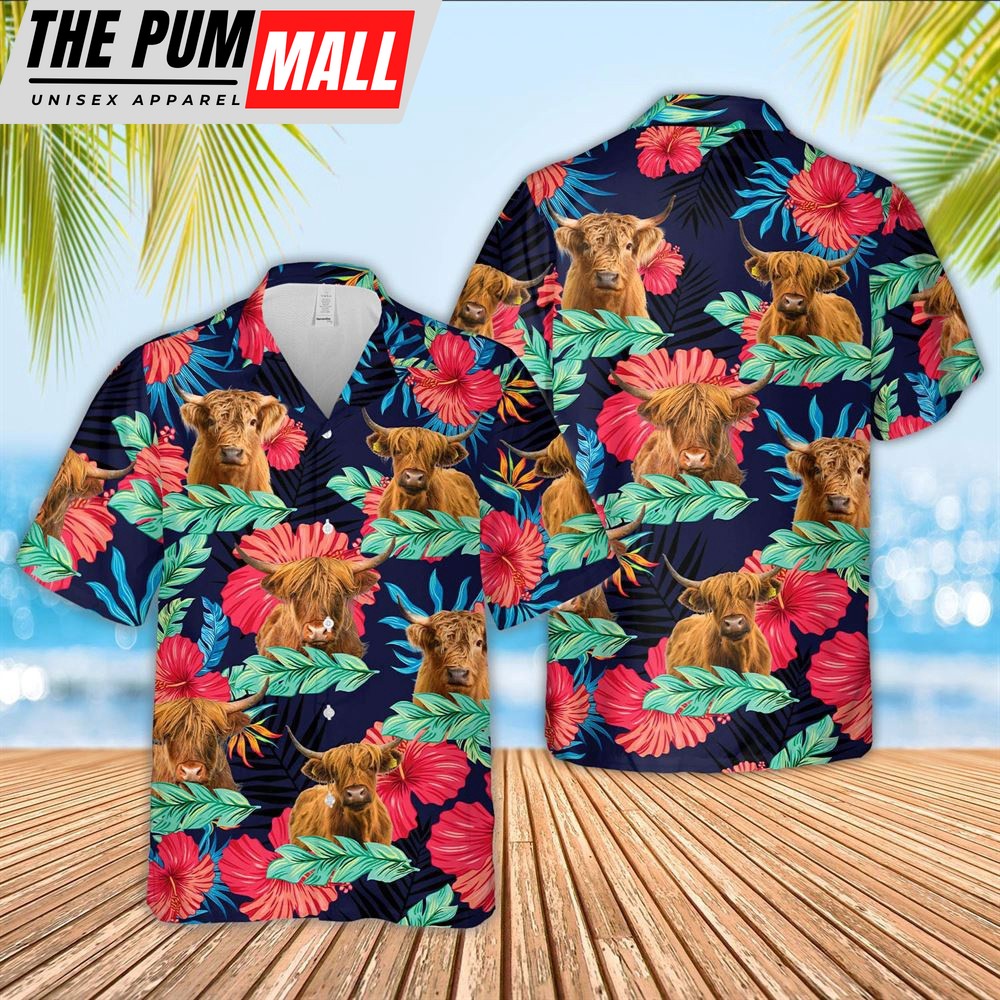 Farm Hawaiian Shirt, Highland Face Tropical Pattern 3D Hawaiian Shirt, Animal Hawaiian Shirt