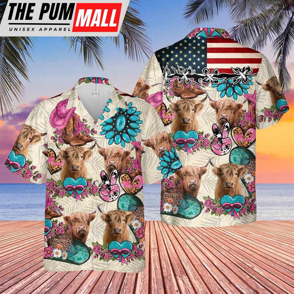 Farm Hawaiian Shirt, Highland Happiness Flowers 3D Hawaiian Shirt, Animal Hawaiian Shirt