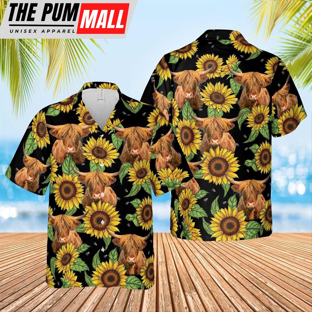 Farm Hawaiian Shirt, Highland Sunflower Hawaiian Shirt 2023, Animal Hawaiian Shirt