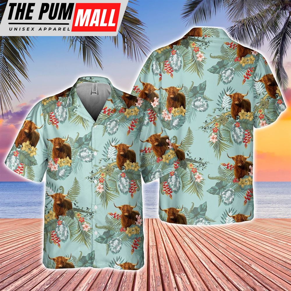 Farm Hawaiian Shirt, Highland Tropical Flowers Pattern Hawaiian Shirt, Animal Hawaiian Shirt