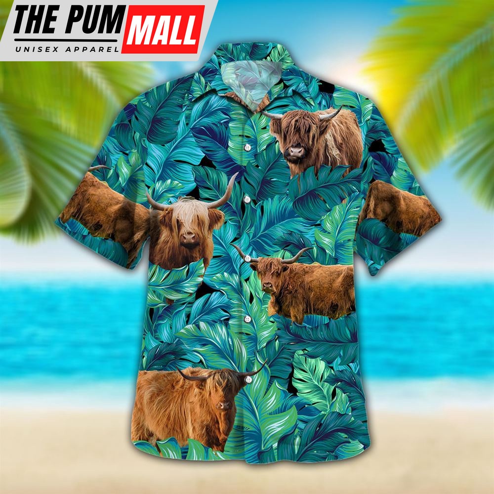 Farm Hawaiian Shirt, Highland Tropical Hawaiian Palm Leaves All Over Printed 3D Hawaiian Shirt, Animal Hawaiian Shirt