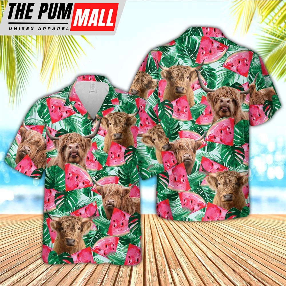 Farm Hawaiian Shirt, Highland Watermelon 3D Hawaiian Shirt, Animal Hawaiian Shirt
